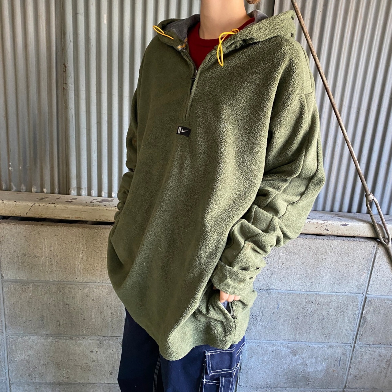 訳あり特価 NIKE ナイキ ハーフジップ フリースパーカー メンズM 古着 