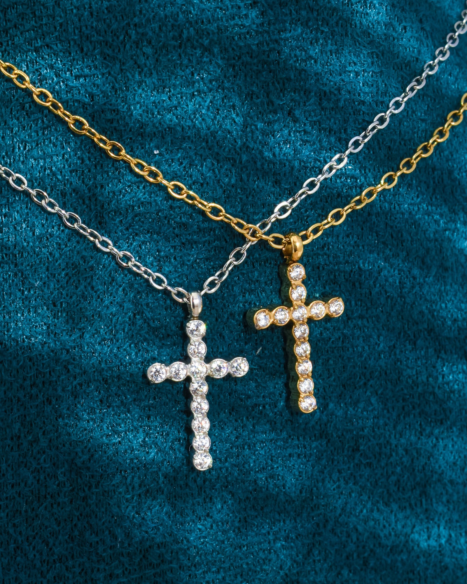 cross zirconia necklace stainless steel ・N50