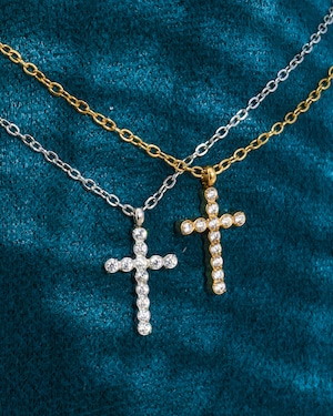 cross zirconia necklace stainless steel ・N50