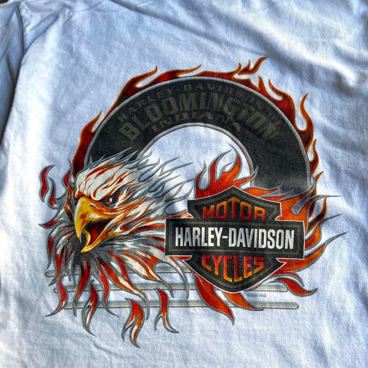 USA製 Harley-Davidson ハーレーダビッドソン フロントロゴ プリントTシャツ メンズM 古着 モーターサイクル バイクTシャツ  両面プリント バックプリント ファイヤー柄 イーグル ホワイト 白【Tシャツ】 | cave 古着屋【公式】古着通販サイト