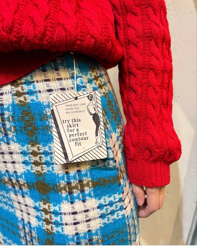 50's60's blue tweed check skirt【dead stock】