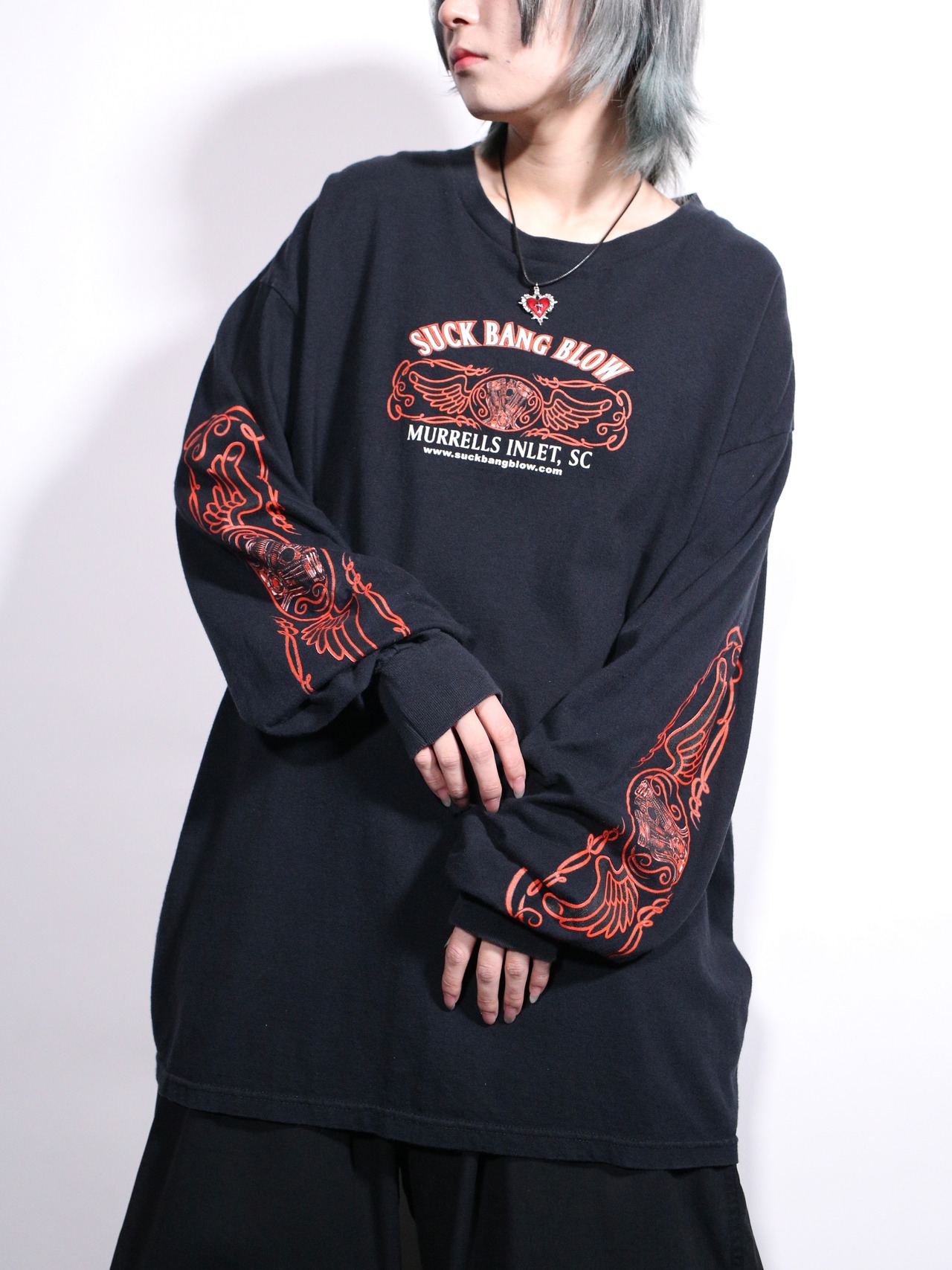 "SUCK BANG BLOW" 360° print design oversize l/s tee - 4