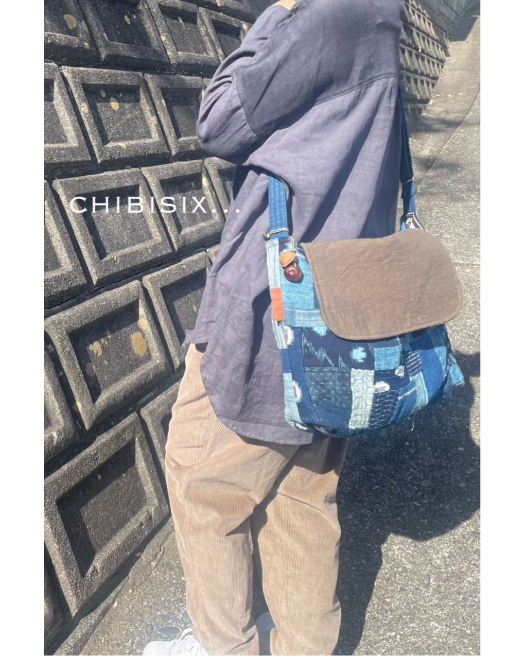 古布 襤褸の蓋付きショルダーバッグ | chibisix