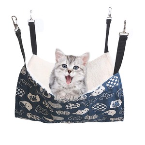 【特価処分】猫 ハンモックはんもっくキャット 椅子 ケージ用 大きい 耐荷重10KG サイズ調整可能 58cm x 48cm ペット 遊び場 通気性 金具丈夫 冬夏両用（和風猫ブルー）