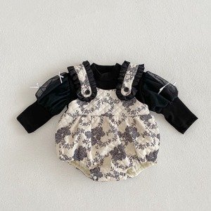 【秋冬作】花柄メッシュスリーブロンパース