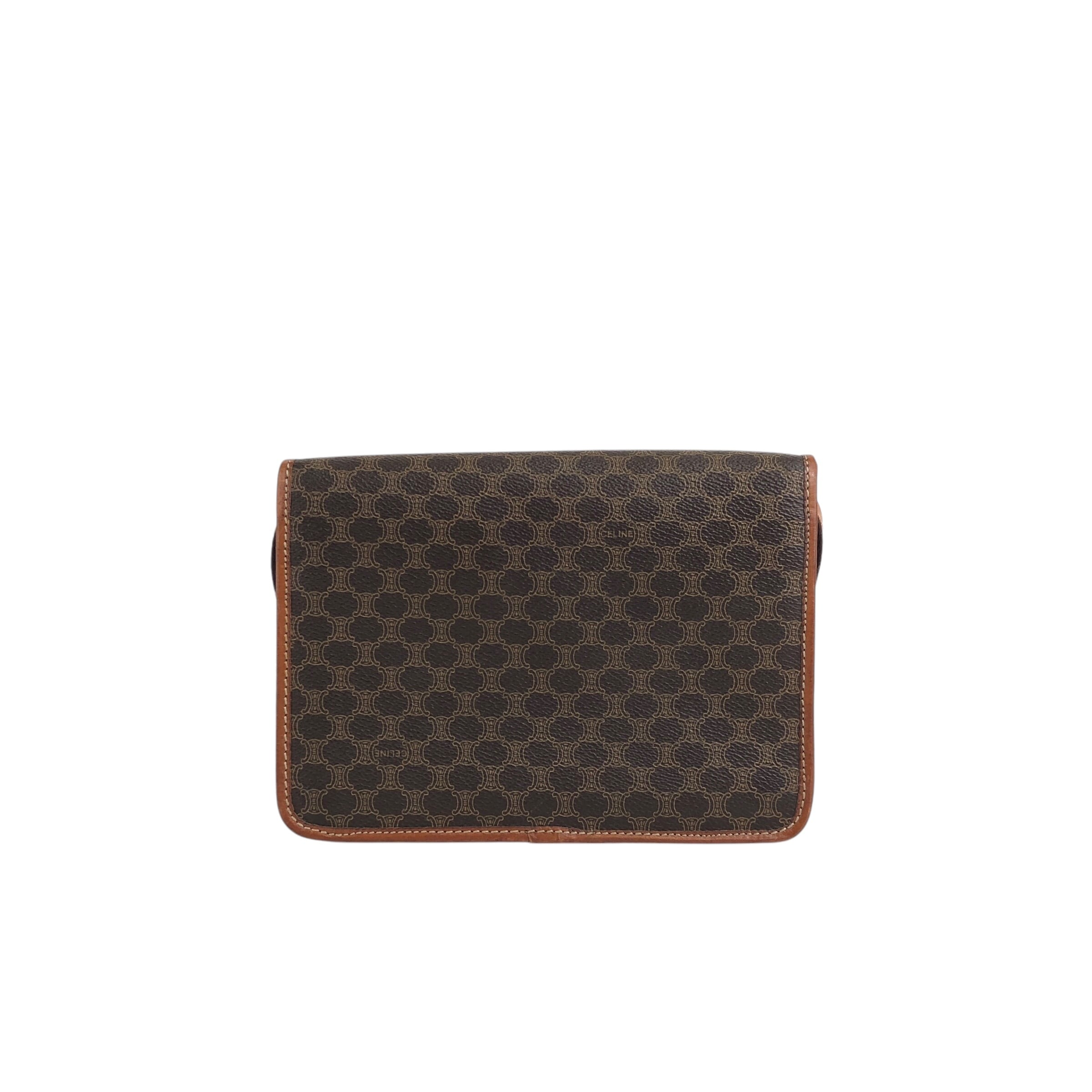 ★CELINE セリーヌ マカダム  ショルダーバッグ ブラウン ブラゾン型押し PVC/レザー  ix2eki CELINE セリーヌ マカダム ショルダーバッグ ブラウン ブラゾン型押し