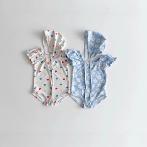 ベビー＆キッズ 夏新作  韓国風 バブルスリーブ  水着 (帽子付き)