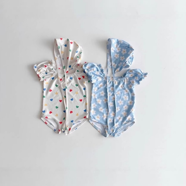 ベビー＆キッズ 夏新作  韓国風 バブルスリーブ  水着 (帽子付き)