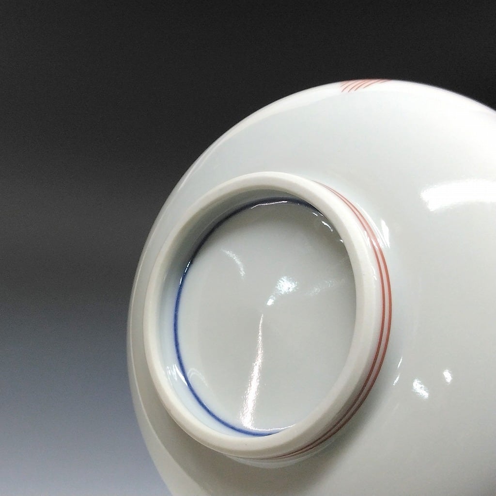 名窯 清水焼｜Kiyomizu ware( 京都 ) 手描き赤絵 瓔珞文 蓋茶碗 / 湯