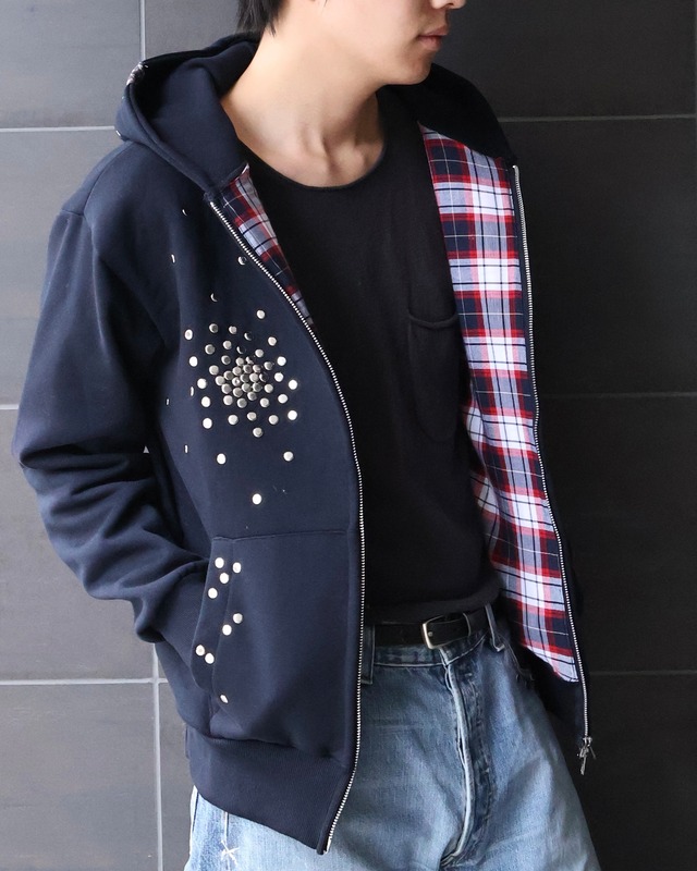 【Hannah Creak】Studded Hoodie Double Zip Dark Blue