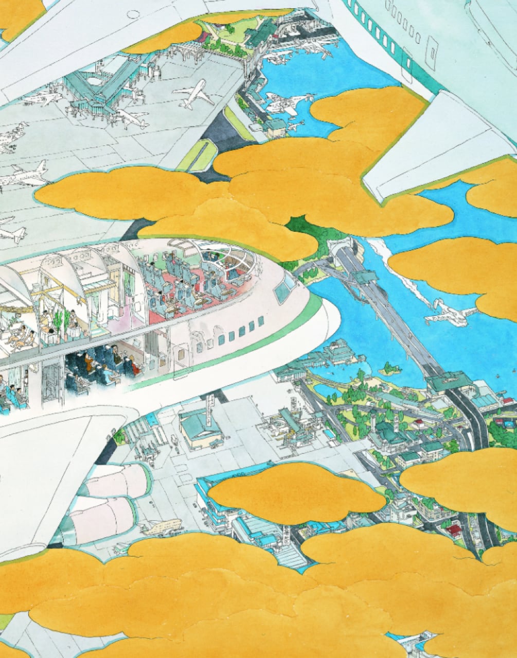 山口晃 版画作品「成田国際空港 飛行機百珍圖 ed./80」 | Mizuma Art