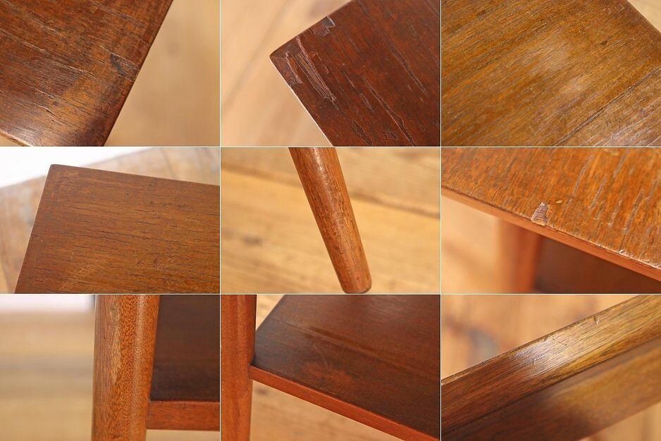 レトロ サイドテーブル 机 フック付き 花台 飾り台 木製 ヴィンテージ