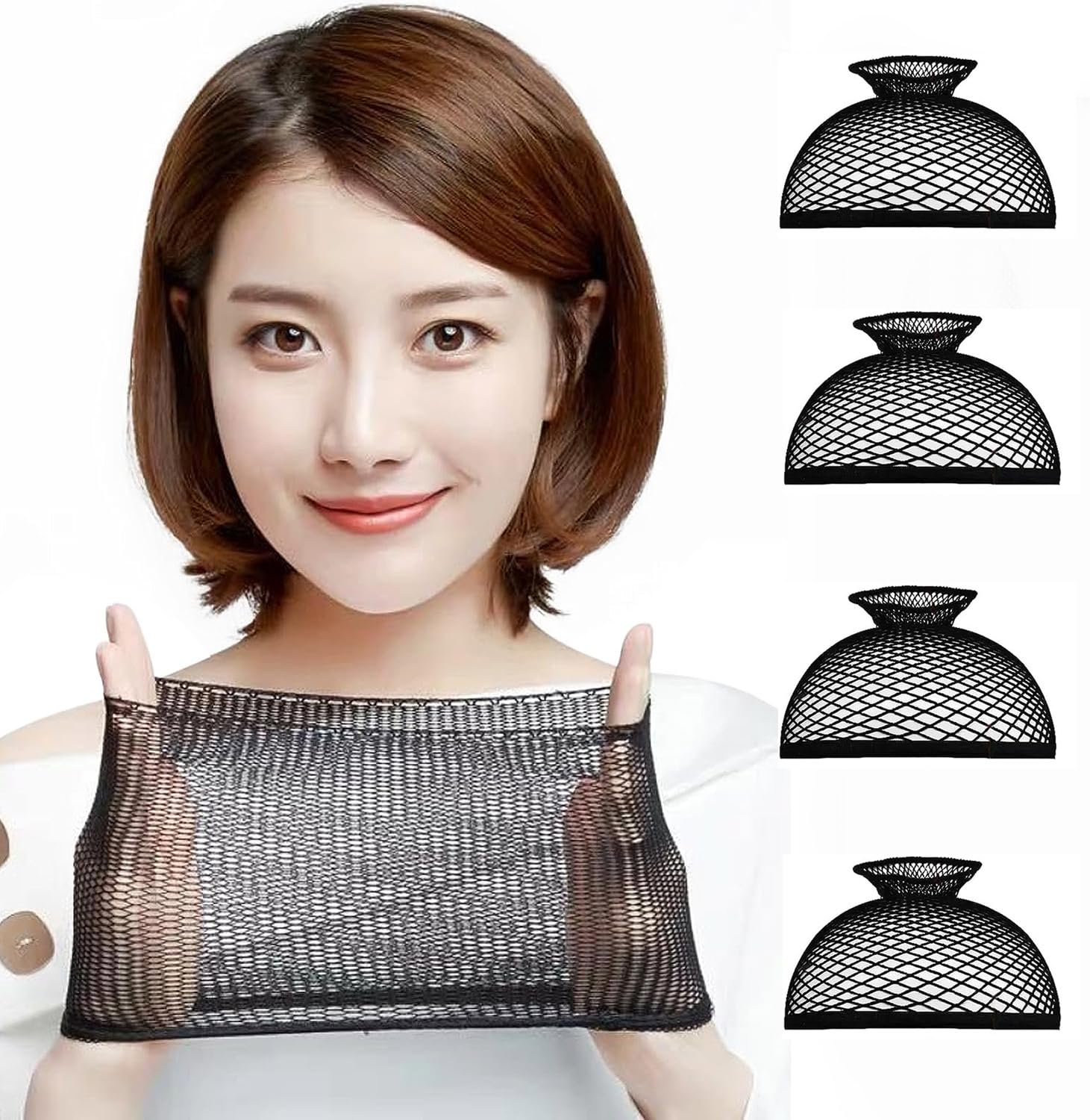【在庫処分】ウィッグネット ウィッグキャップ ケア用品 筒型 黒 メッシュ 男女兼用 髪束ね フリーサイズ ウィッグ用小物(4個セット)