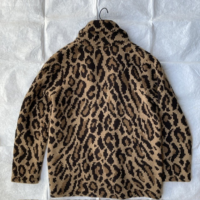 Ralph Lauren ラルフローレン ハンドニットカーディガン 90s レオパード柄 ラムズウール100% ブラウン ヴィンテージ古着 M 画像3