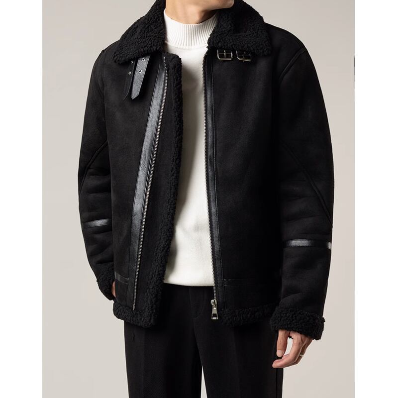 suede single riders stand collar front zipper mr0105