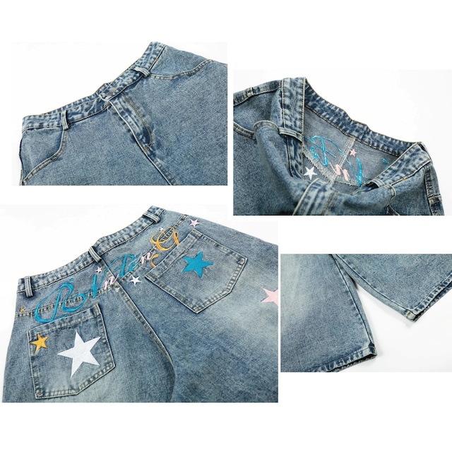 バックロゴスターモチーフデニムキュロットパンツ 1col R02526