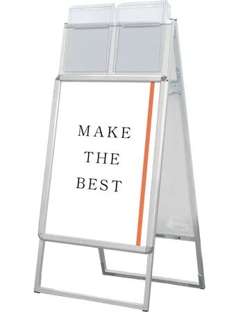 ポスターグリップスタンド看板カタログケース付(屋外用) B2両面シルバー