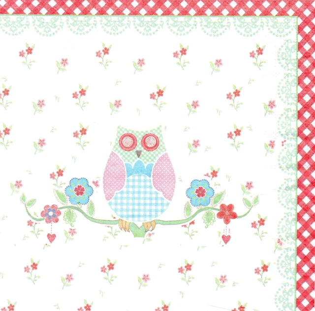 北欧【Chic Antique】バラ売り1枚 ランチサイズ ペーパーナプキン Owl クリーム