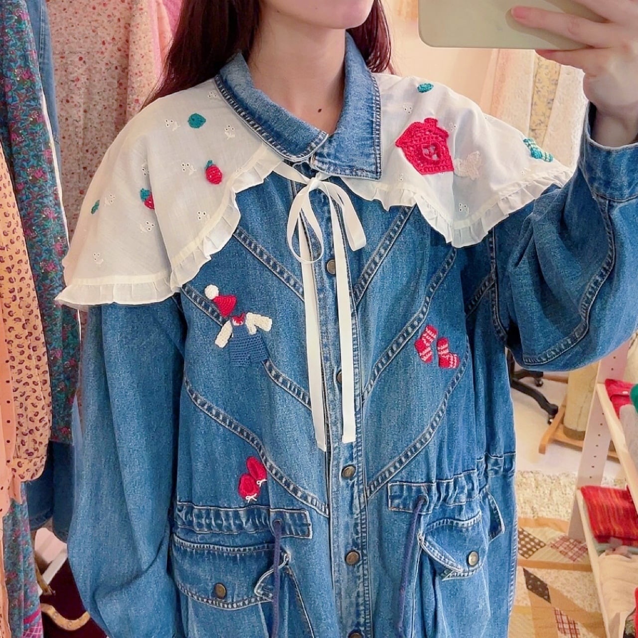 remake ✂︎ walking dwarf frill collar denim jacket