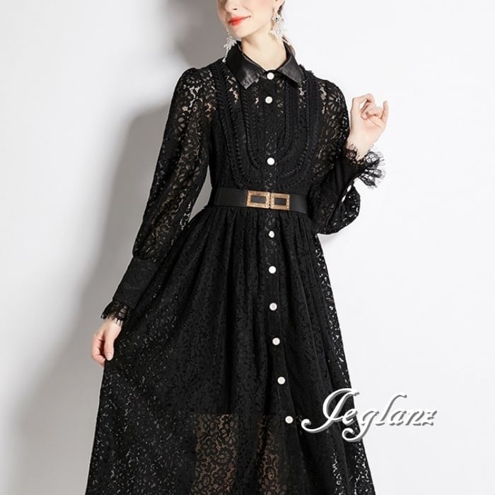 総レース シャツ ワンピース ドレス 肌透け スカラップ ♪(M8255)ζ