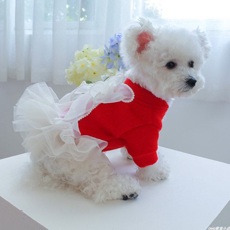 送料無料！犬の服 ウエディングドレス プリンセス ワンピース 大きいリボン お姫様 祝い 記念撮影 ふわふわ ペット用品 かわいい 犬用 猫用