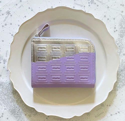 革の菫色チョコ　ファスナーミニ財布 （銀の包み紙）