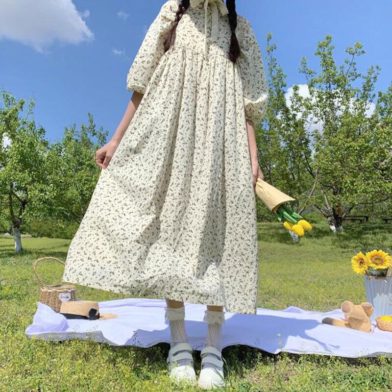 スリーブプリーツフローラルスカート サマードレス レディース 大人ガーリー スウィート キュート カジュアル 夏物 花柄 萌量不足85020177155