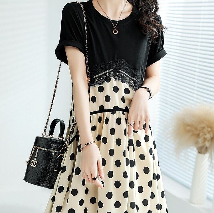 ワンピース レディース ミモレ ミモレ丈 半袖 ラウンドネック レース 水玉 ドット かわいい 大人可愛い きれいめ 上品 エレガント 清楚 フェミニン おしゃれ お洒落 綺麗 お嬢様 こなれ感 キュート ロマンチック 抜け感 送料無料 存在感 通勤 デート お出かけ 女子会 休日 美術館巡り アート鑑賞 お買い物 S M L XL 2XL ブラック 黒 秋 冬 10代 20代 30代 40代 韓国 韓国系 着回し 普段使い ファッション コーデ モテ トレンド 流行 インスタ映え