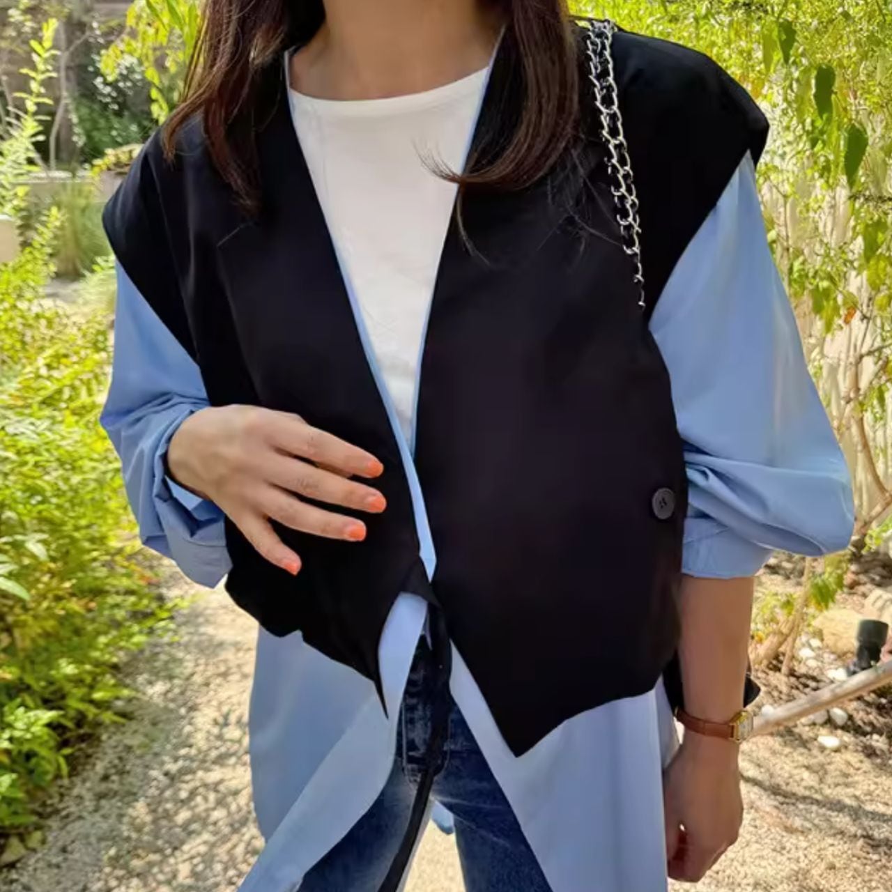 Color-Block Wrap Shirt 01165