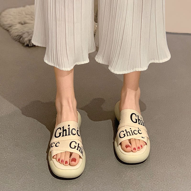 ミュールサマープリントレッドサンダル 靴 シューズ 夏物 ビーチ フェイクシューズ54252779896