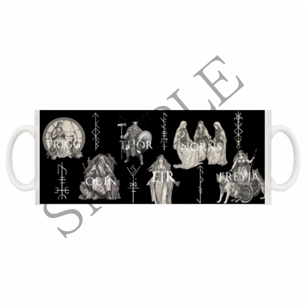 北欧神話の神々のマグカップ Black 全面印刷