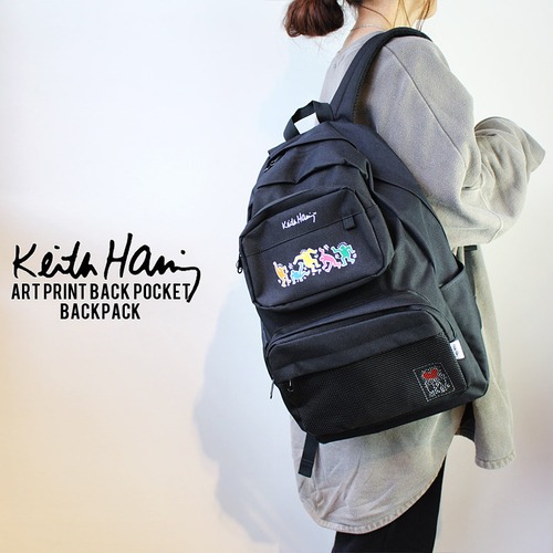 【kh-2012】 Keith Haring キース・ヘリング アートプリント ビッグポケット リュック バックパック メンズ レディース 軽量 リュックサック 通学