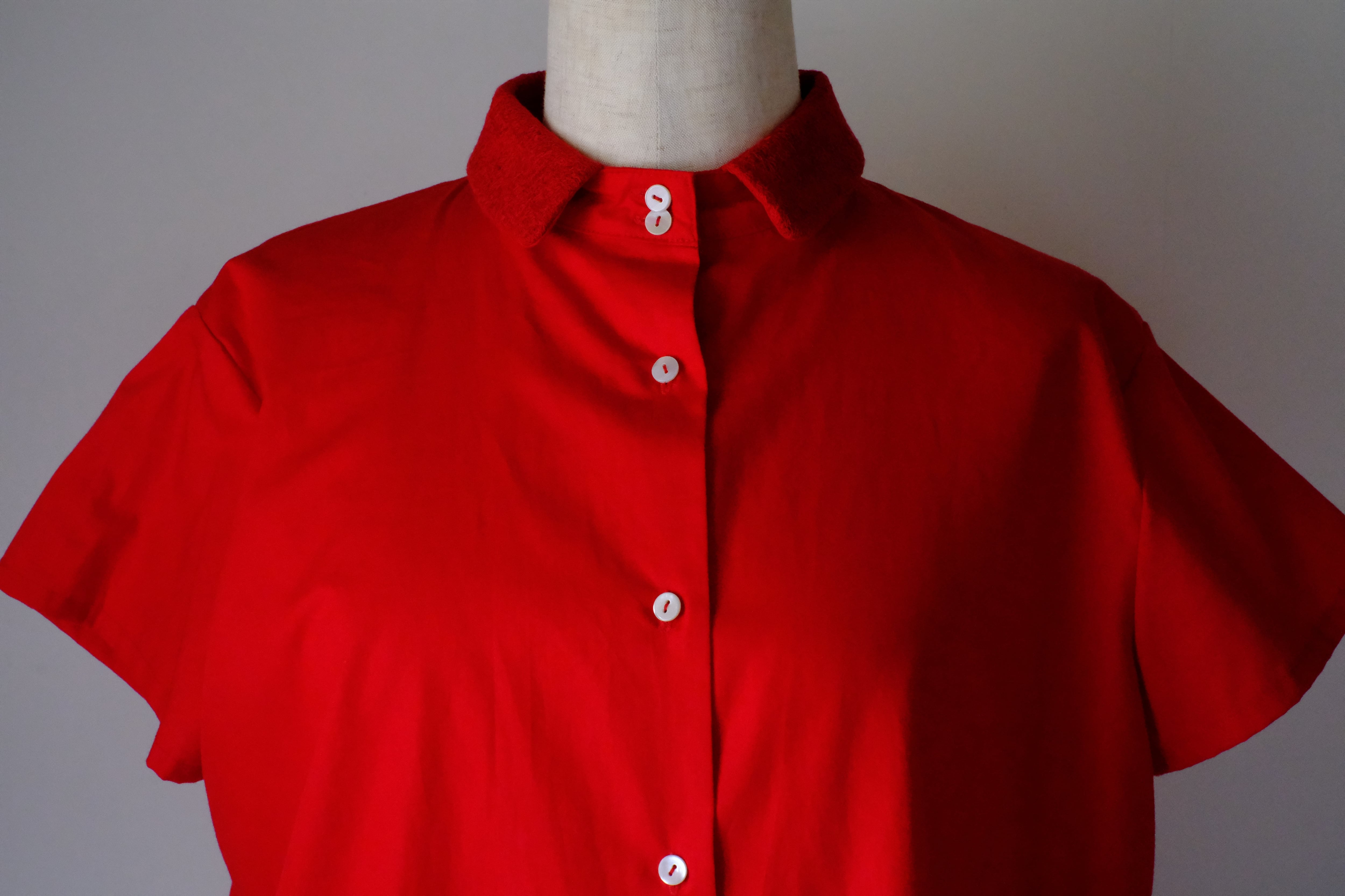 半袖スタンドカラーブラウス cl-133(赤)