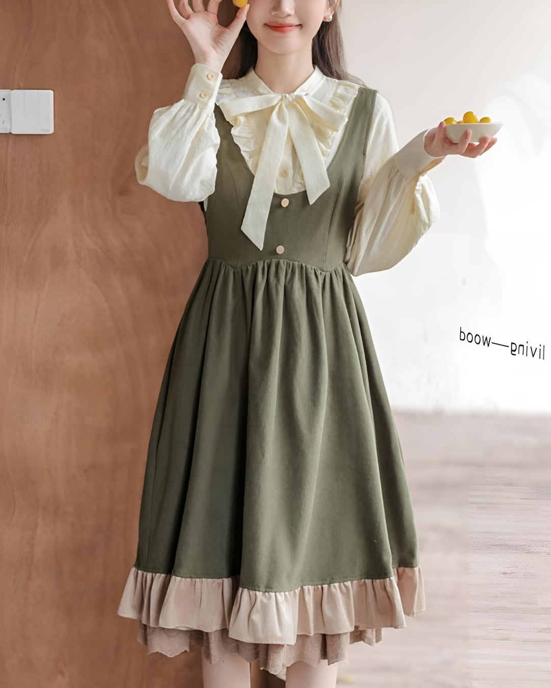 スモークグリーンワンピース&ブラウスセット 24WP08097