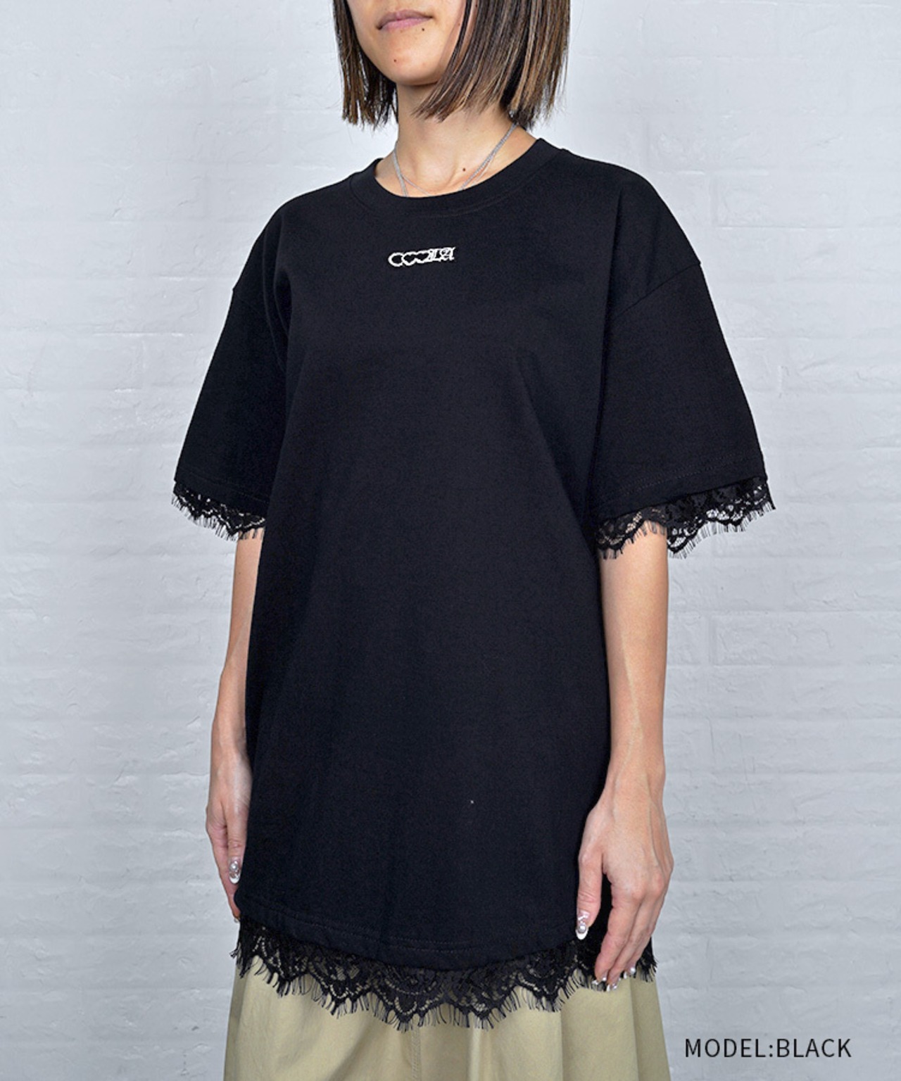 【直営限定ITEM】ヘムレースルーズTシャツ (BLACK)　CQ-49004H