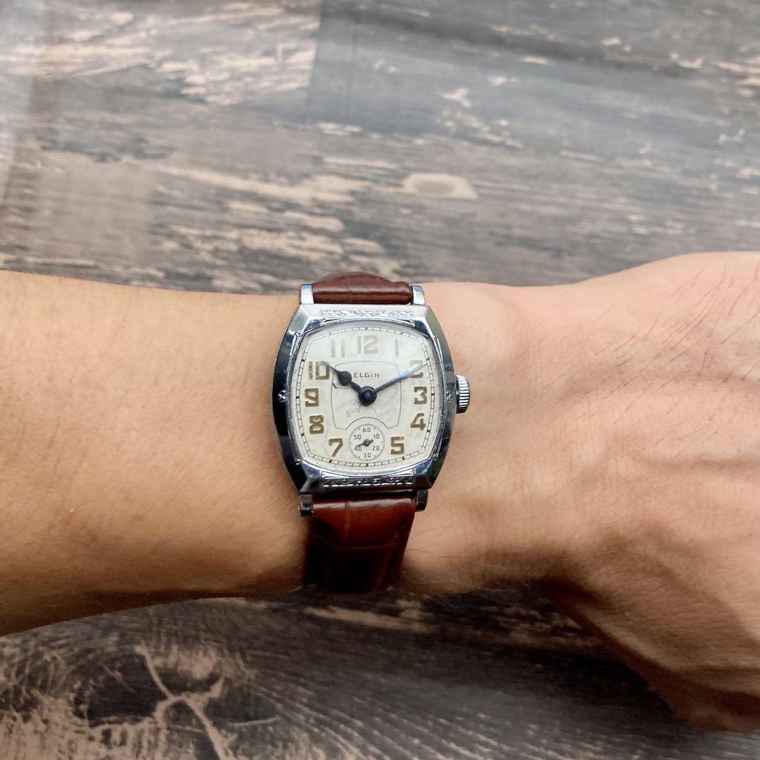 【動作品】エルジン アンティーク 腕時計 1929年 手巻き メンズ デコ