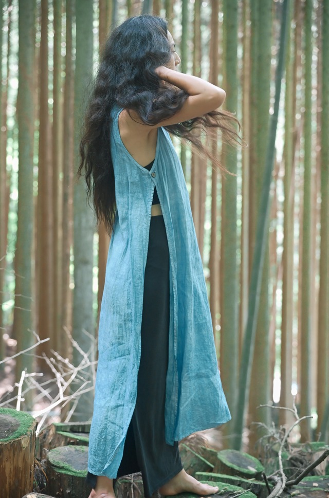 Indigo Dyed Linen Top