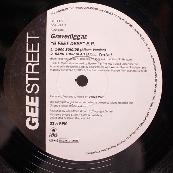 Gravediggaz / 6 Feet Deep E.P. (Record 1) [GEET62, 854 241-1] - 画像3