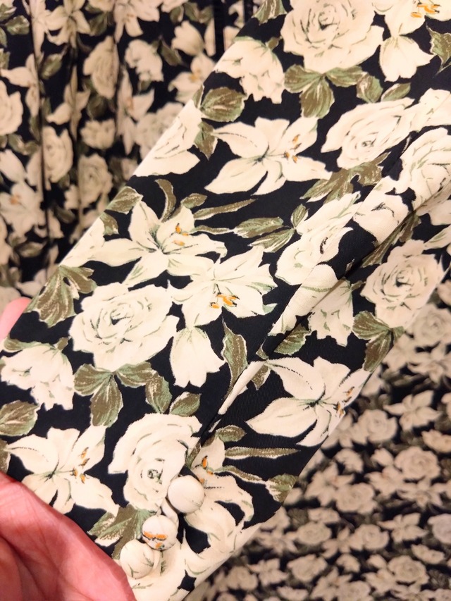 白いユリと白いバラ柄ワンピース/日本製メイドインジャパンMADEINJAPANVintage古着服国産