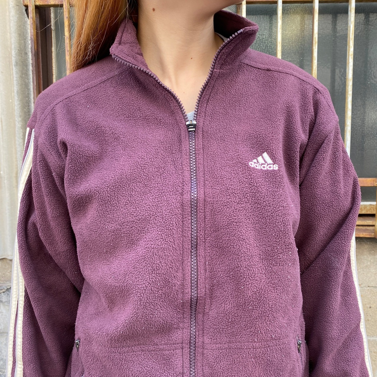 90年代 adidas アディダス ロゴ刺繍 フリースジャケット フルジップ 