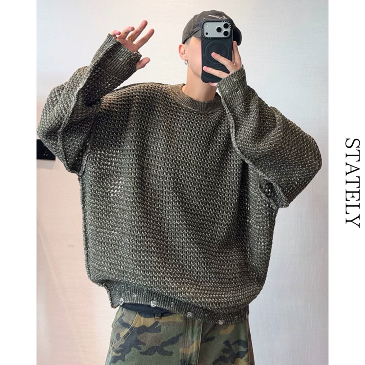 Distressed Mesh オーバーニット_T02・画像3