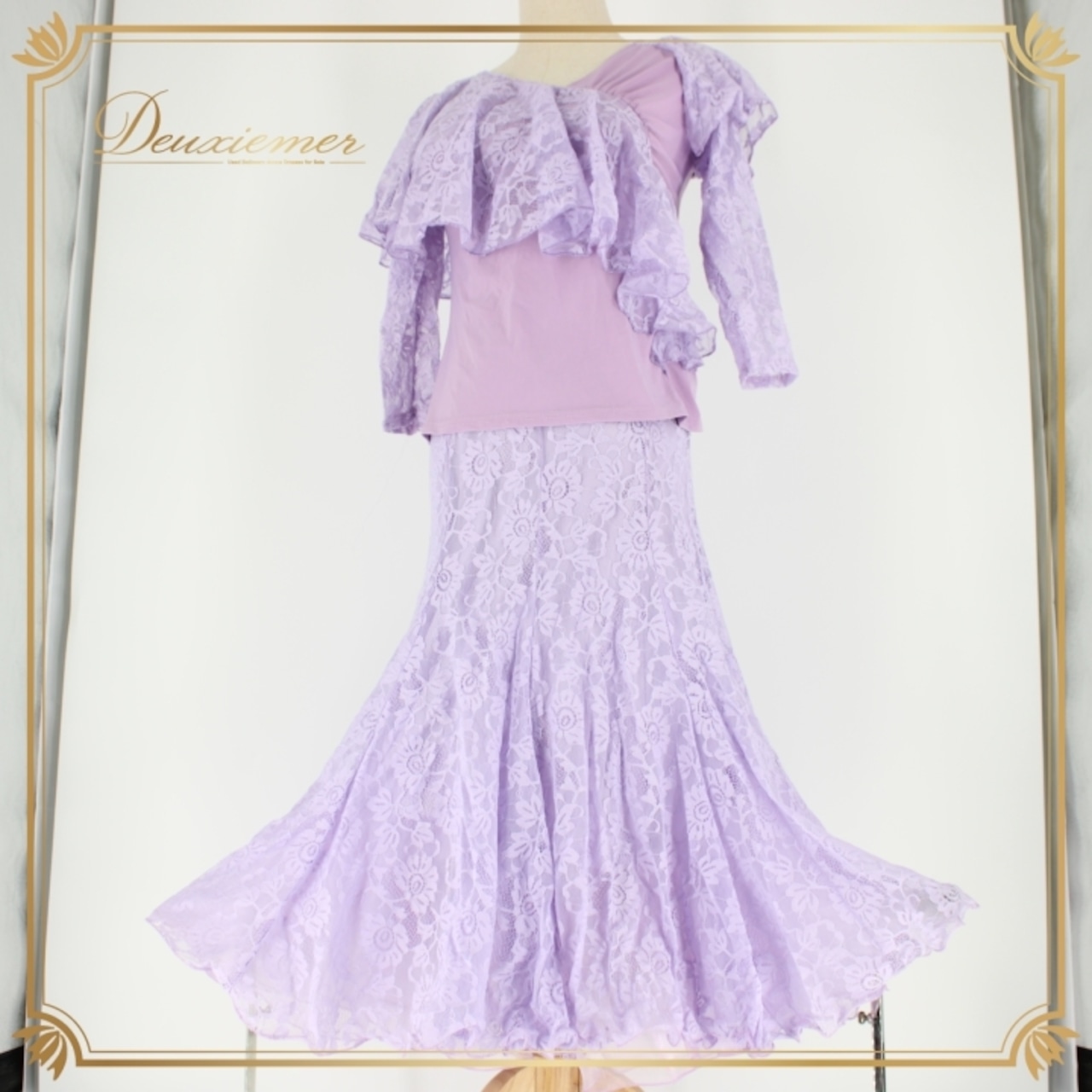 社交ダンス 衣装 スタンダード 上下セット ツーピース レッスンウェア パーティ衣装 ICHIOKU イチオク 薄紫 パープル系 花柄 レース レースアップ スカート フェミニン シルエット ふんわり 伸縮性 トップス 花柄デザイン 袖付き ストレッチ素材 ゴムウエスト パーティー用 ダンスウェア 初心者向け 高品質 普段着 スタイル良い おしゃれ コーディネート 体型カバー 女性用 薄紫系