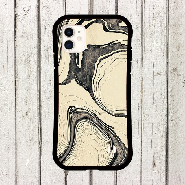 受注生産 iPhoneケース 白黒の大きな流線マーブル｜マーブルアート PABS093C