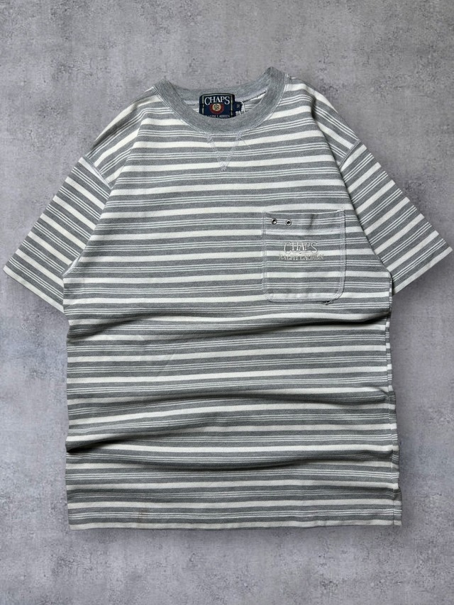 ［80s］CHAPS Ralph Lauren Gray White Striped Pocket Short Sleeve T-Shirt