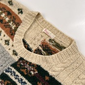 Papas パパス フェアアイル ケーブル網 切替 シルク混 ウールニットセーター M~L程度