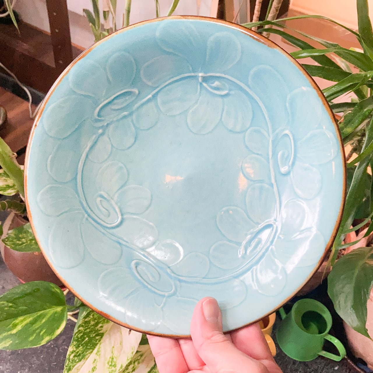 仲間陶房】やちむん 仲間功 綺麗なターコイズブルー【7寸皿