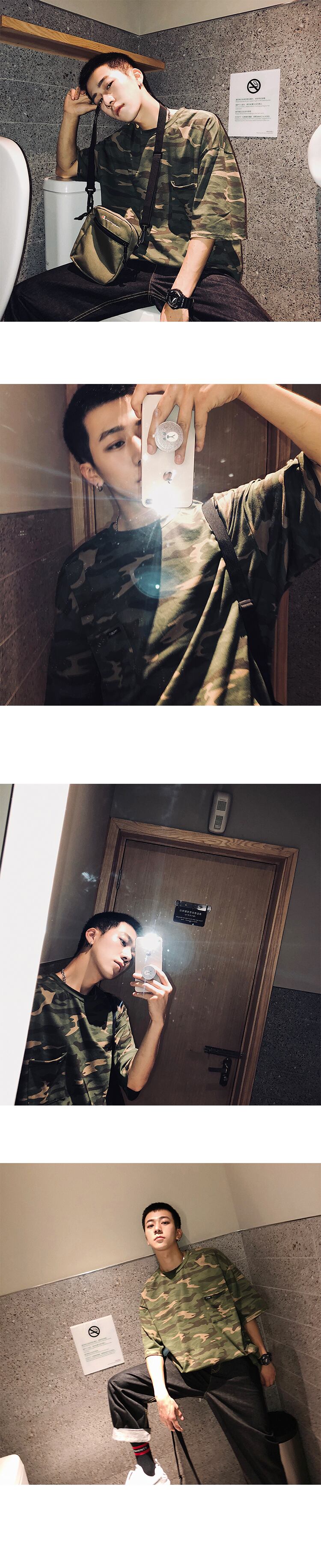 全2色 Tシャツ カットソー 迷彩 カジュアル 総柄 半袖 おしゃれ