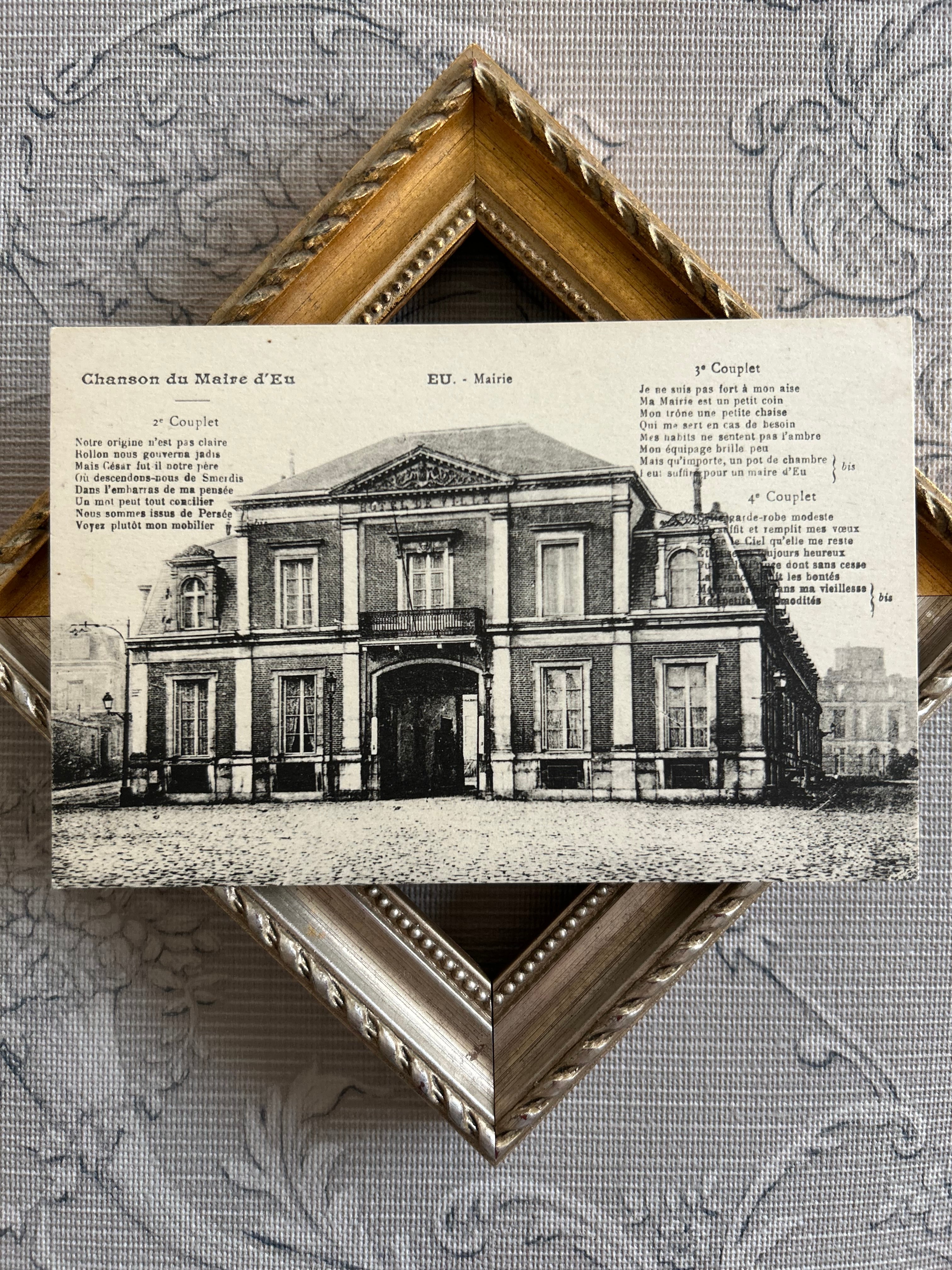 フランスアンティークカード EU Mairie 市役所 建物 建造物 風景 歌詞 未使用 額装 インテリア小物 撮影小物