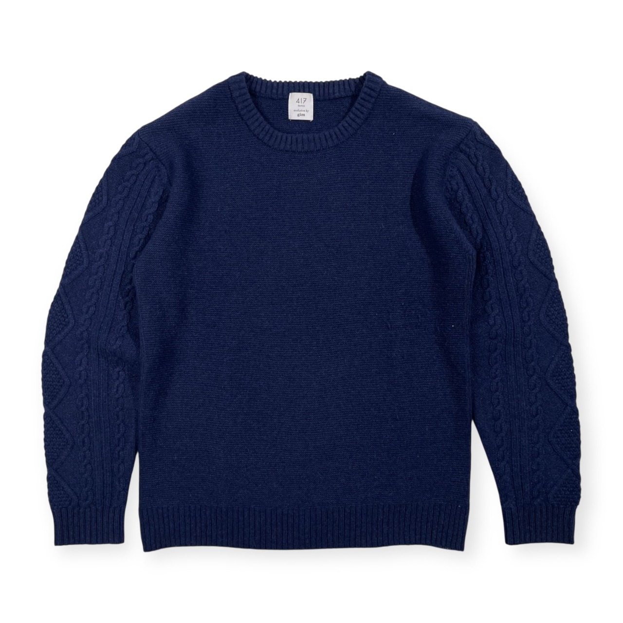 417 EDIFICE エディフィス gim ジム 袖ケーブル アラン編み ウールニットセーター サイズ M /ネイビー/メンズ
