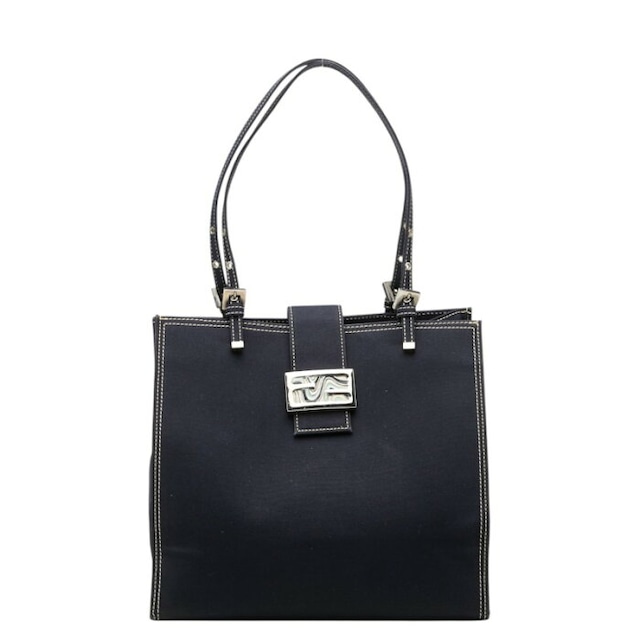 フェンディ FFロゴバックル トートバッグ ショルダーバッグ ネイビー キャンバス レディース FENDI 中古